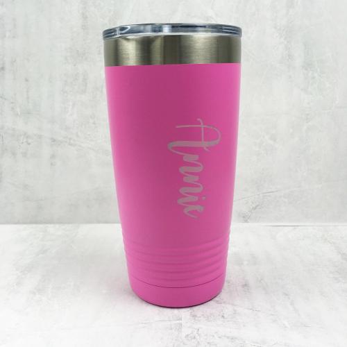 Names and/or logo etched onto insulted cups or other materials